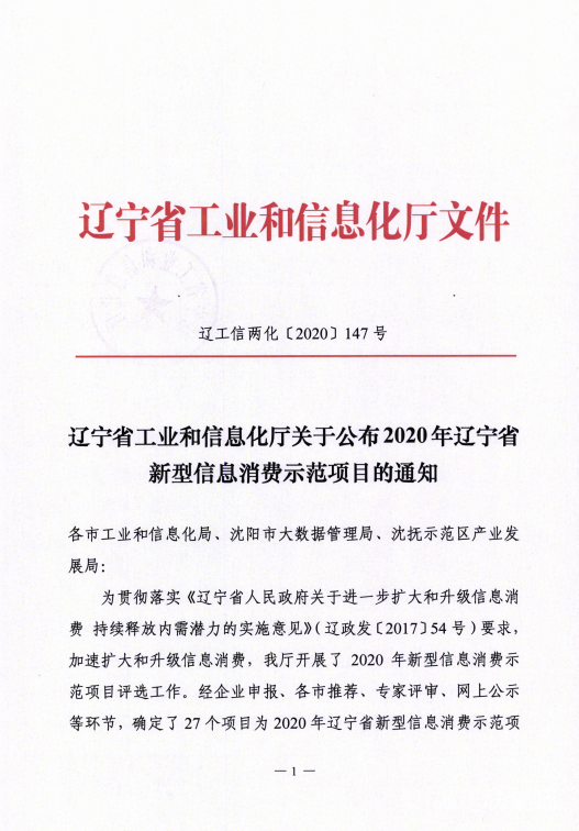 遼聯信息數字城區榮獲遼寧省新型信息消費示范項目
